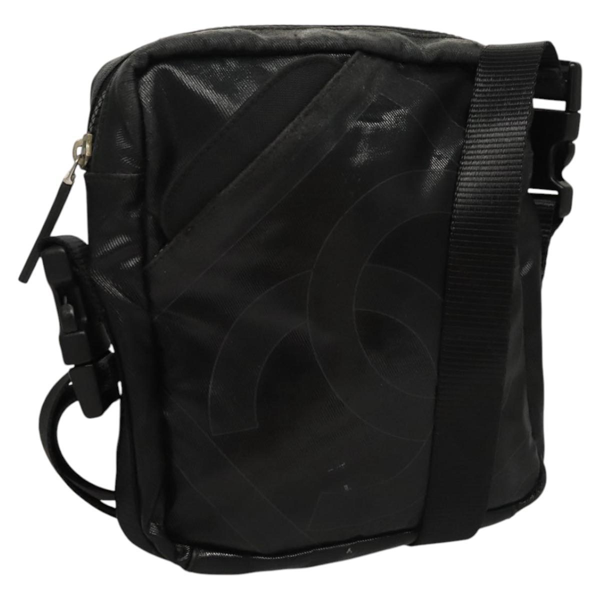 Chanel Sports Shoulder Bag Coated Canvas Black Cc Auth Bs23718